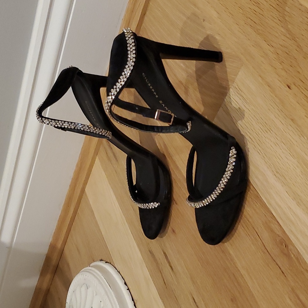NWT Giuseppe Zanotti Genuine Black Suede Rhinestone Stiletto Sandals US 9 / 39